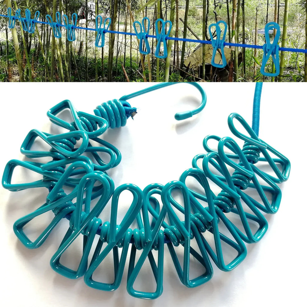 Durable Clothesline Portable Lightweight Windproof Non-Slip 12 Clips Elastic Laundry Drying Outdoor Camping Travel RV Beach Dorm
