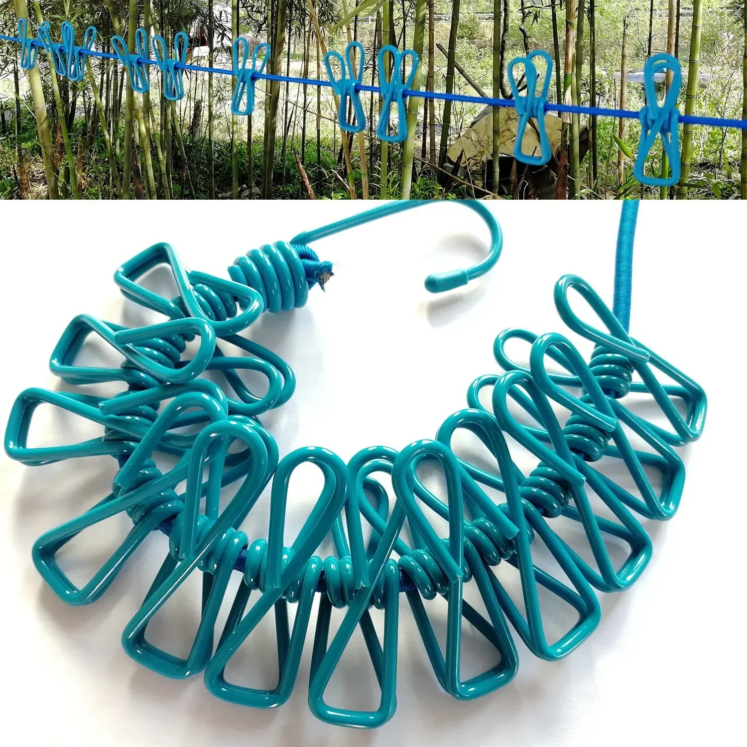 Durable Clothesline Portable Lightweight Windproof Non-Slip 12 Clips Elastic Laundry Drying Outdoor Camping Travel RV Beach Dorm