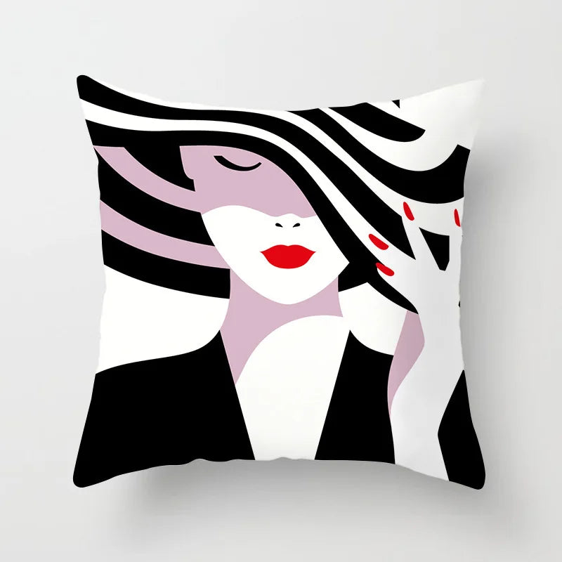 Black And White Geometric Portrait Double-sided Printed pillow cover Short plush Suitable living rooms sofas throw cushion cover