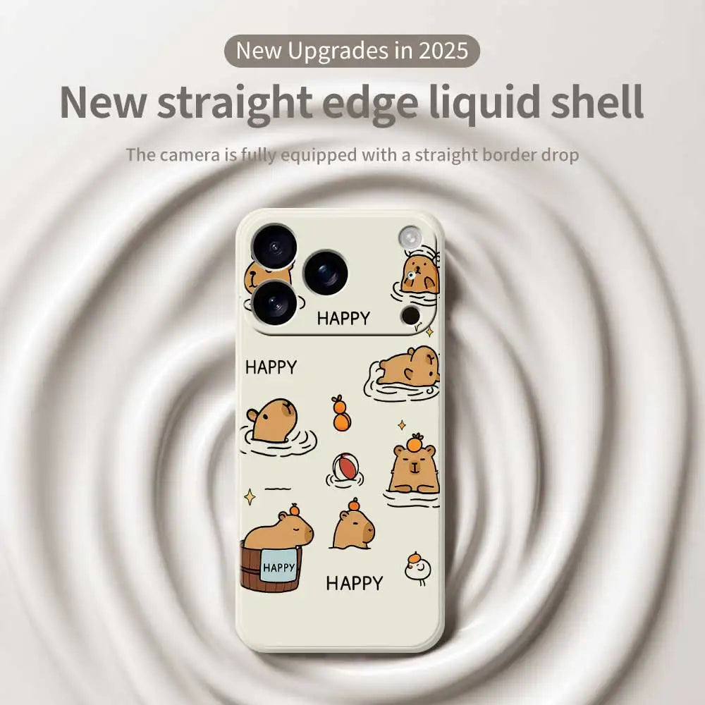 Cartoon Capybara Happy Phone Case For iPhone 17 Pro Max 17 Air 16 15 14 Plus 13 12 11 Pro Max XS Max XR 16E Silicone Soft Cover