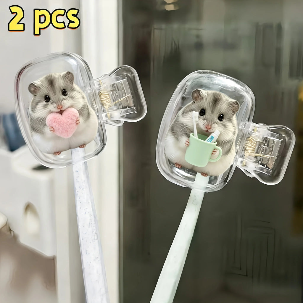 2pcs Cute Hamster Toothbrush Head Covers Portable Storage Box Toothbrush Protector Rack Daily Use And Outdoor Trips Party Gifts