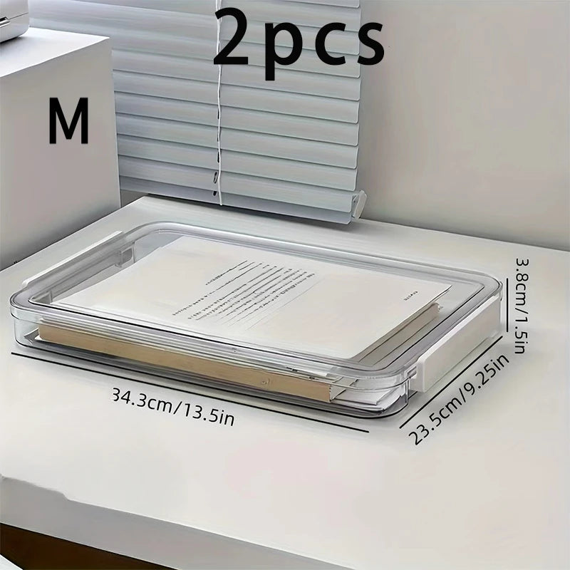 2-Pack A4 Document Storage Box Set Thickened Transparent PET Plastic Organizer for Certificates Diplomas