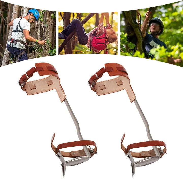 Climbing Pitons, Tree Climbing Gear, Double Claw Climbing Tool, Stainless Steel with Thickened Pedal, Reinforced Curved Frame, Safety Belt, Rope, Gloves, Secure Dual Buckle System, 220lbs Load, Outdoor Mountaineering Arborist