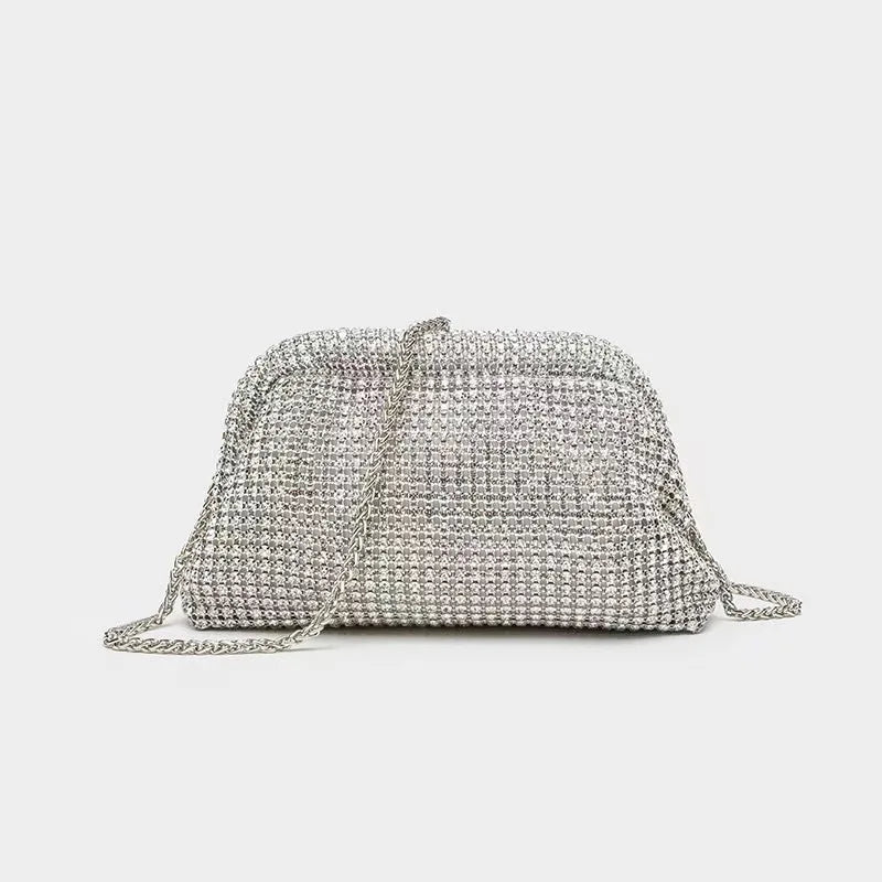 Luxury Shiny Rhinestones Handmade Evening Clutch Bags New Cloud Folds Purses and Handbags Wedding Party Chains Crossbody Bags