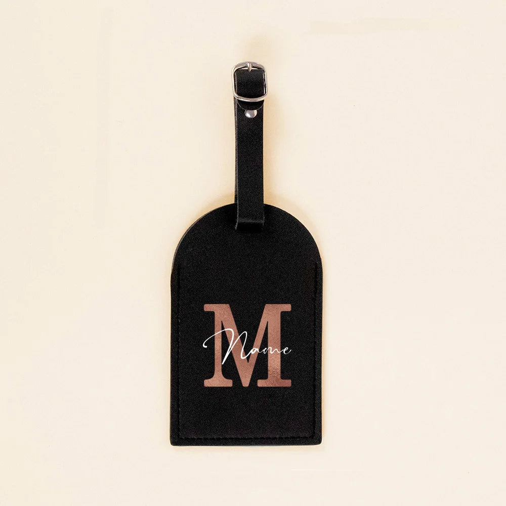 Personalised Initial with Name Monogram Luggage Tag PU Leather for Suitcase Baggage Handbag Tags Travel Bag Label Tag Best Gift