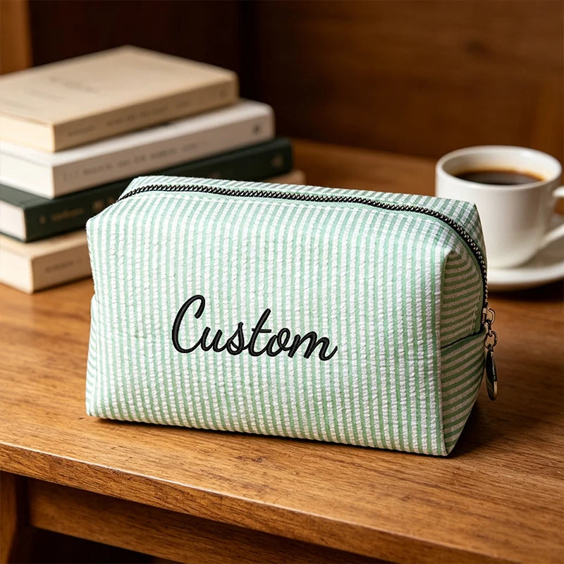 Customised Embroidery/Standard Style 2 Options, Striped Bubble Yarn Clutch, Makeup Bag, Back-to-School Season, Great Gift!