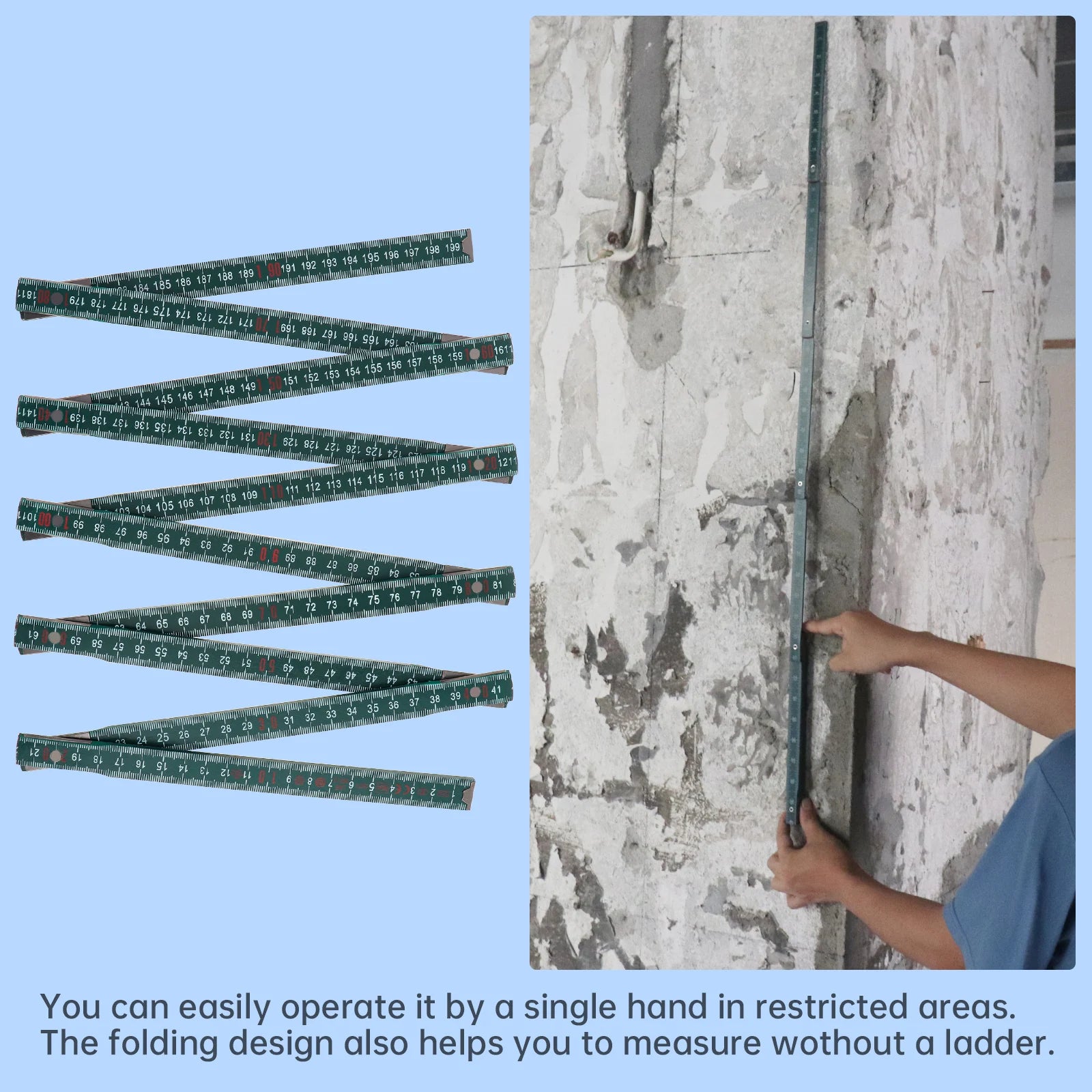 2M Metric & Imperial Scale Folding Wood Ruler Multifunctional Measuring Tools for Teaching / Drawing