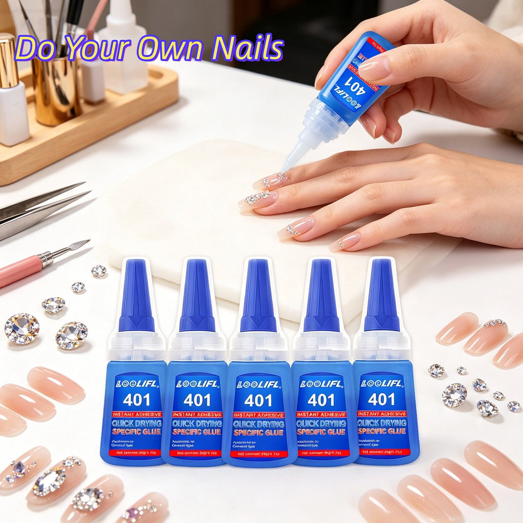5PCS 401 Instant Nail Glue 20g - Quick Drying Super Adhesive for False Nails & Nail Tips