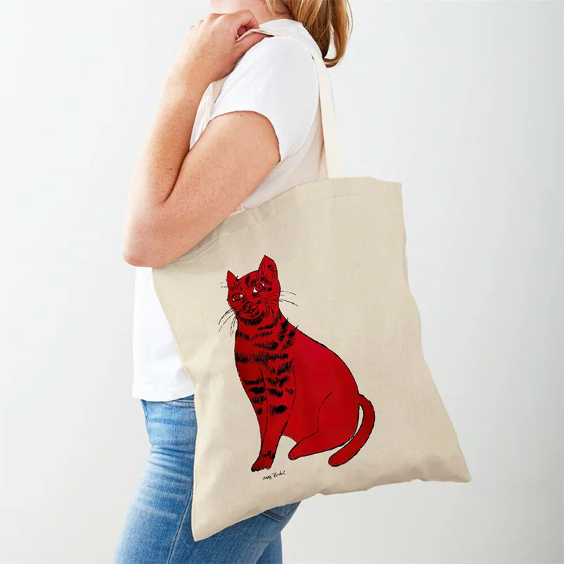 Vintage Art Andy Warhol Women's Shoulder Bag Eco Shopping Bag Casual Women Canvas Tote Flower Abstract Printing Handbag Gift