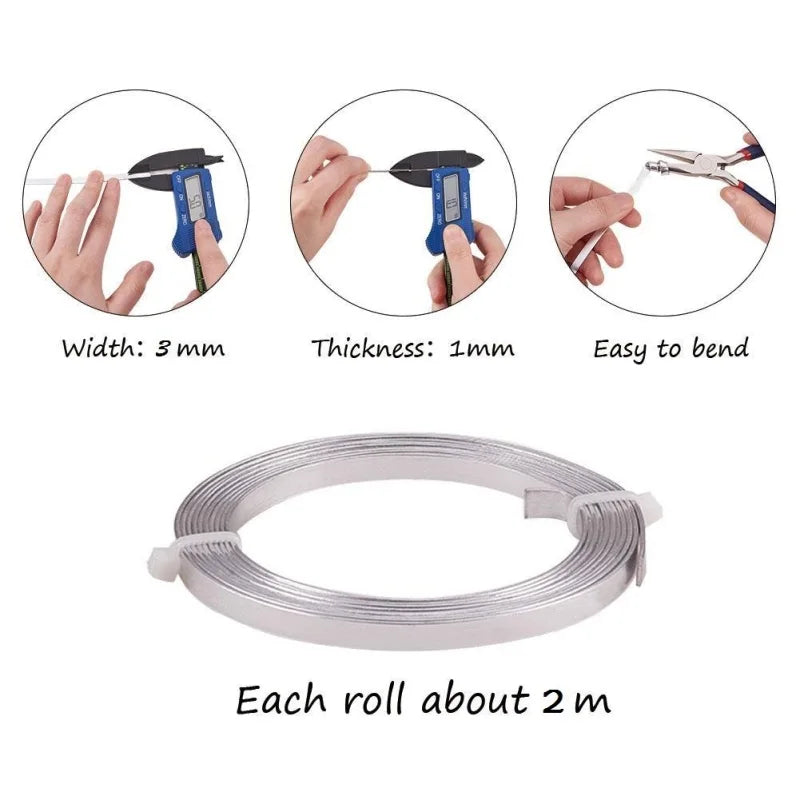 5Roll Aluminum Wire Bendable Metal Craft Wire Flat Craft Wire Bezel Strip Wire for Cabochons Jewelry Making Silver 3x1mm