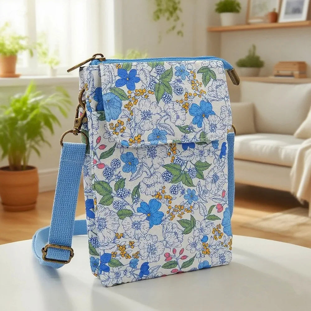 Fresh countryside fabric crossbody phone bag - floral five-layer crossbody women's bag