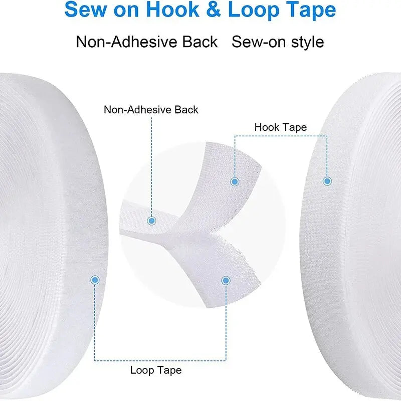 25Meter Reusable Magic Nylon Strip Household Hook and Loop Non-Adhesive Fastener Tape DIY Sewing Accessories 20/25/30/50mm white