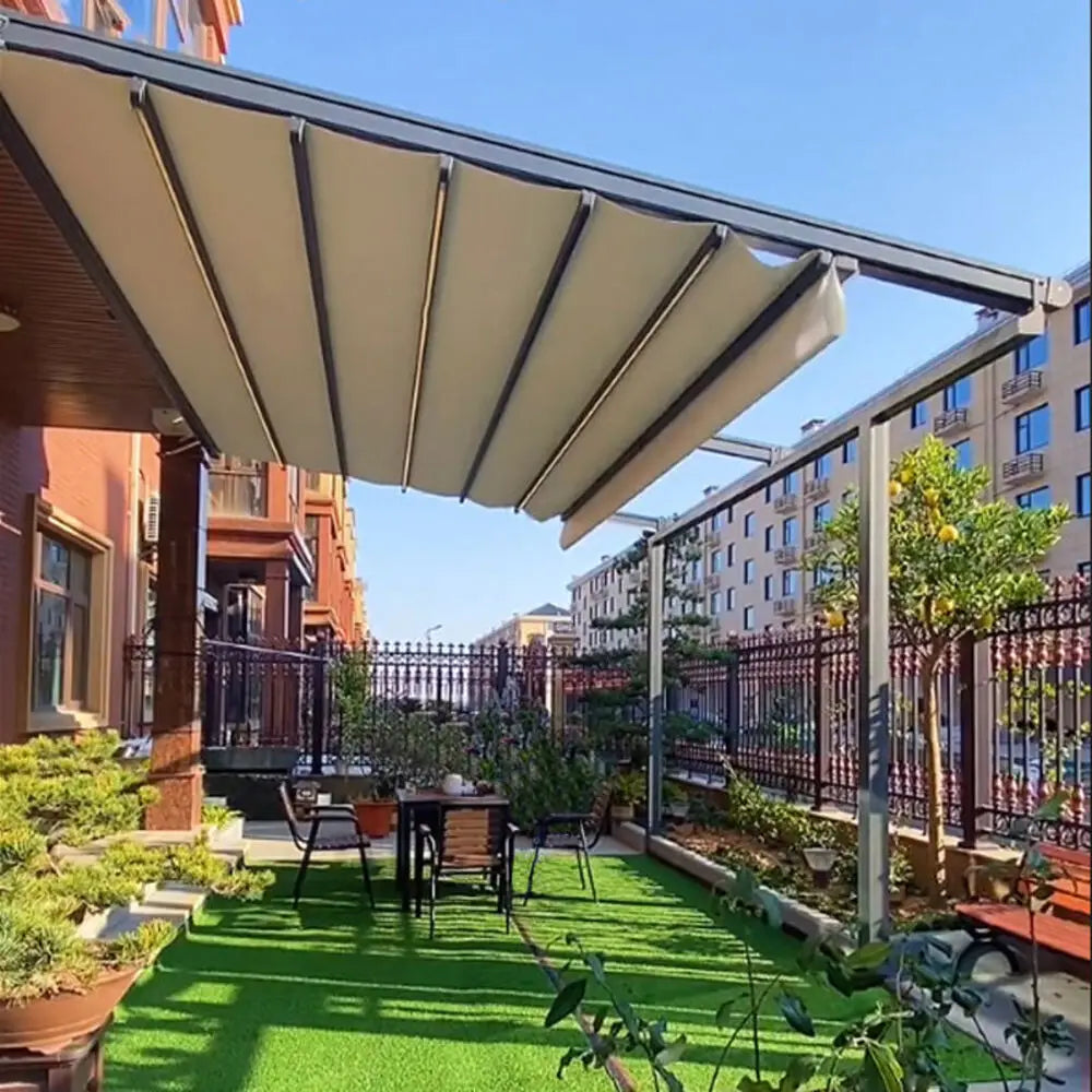 Electric Retractable Awning PVC Folding Canopy Motorized Sunshade Waterproof Patio Roof Cover Aluminum Pergola Outdoor Shelter