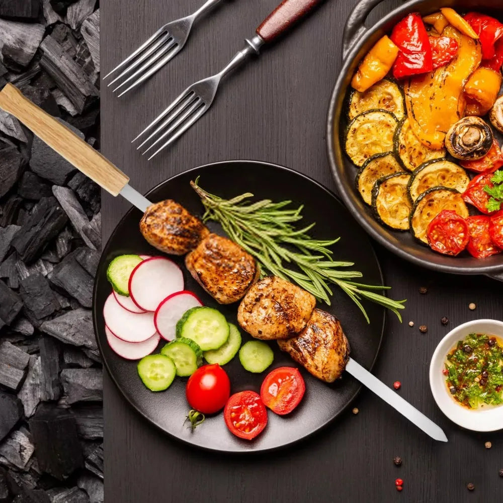 8pcs Large Kabob Skewers Stainless Steel Thicken Reusable for Meat Chicken Vegetable Barbecue Skewer Outdoor BBQ Essential Tools