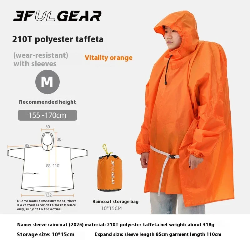 3F UL GEAR Sleeve Raincoat Outdoor Ultralight 15D/20D/220T Nylon Rain Jacket Waterproof Cycling Hiking Jackets Poncho Raincoat