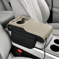 Multifunctional PU Leather Car Cup Holder Armrest Pad with Storage Pockets Soft Comfortable for Phone Charging and Support