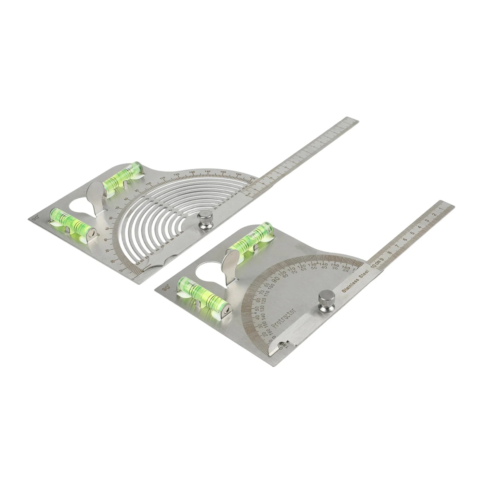 180 Degree Adjustable Stainless Steel Angle Ruler Measuring Tool with Level Protractor and Fixed Scale for Precision Tasks