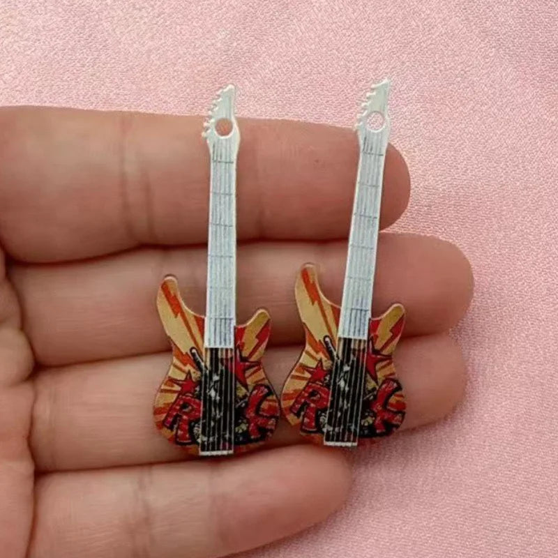 12pcs 16 color printed skeleton guitar acrylic DIY keychain earrings bag handicrafts accessories
