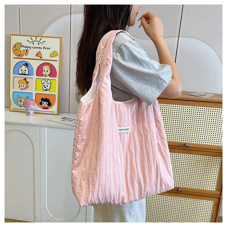 Summer Large Capacity Casual Handbag Women's Shoulder Bag Simple Match All Occasions Student Commuting Tote Bag Soft Nylon