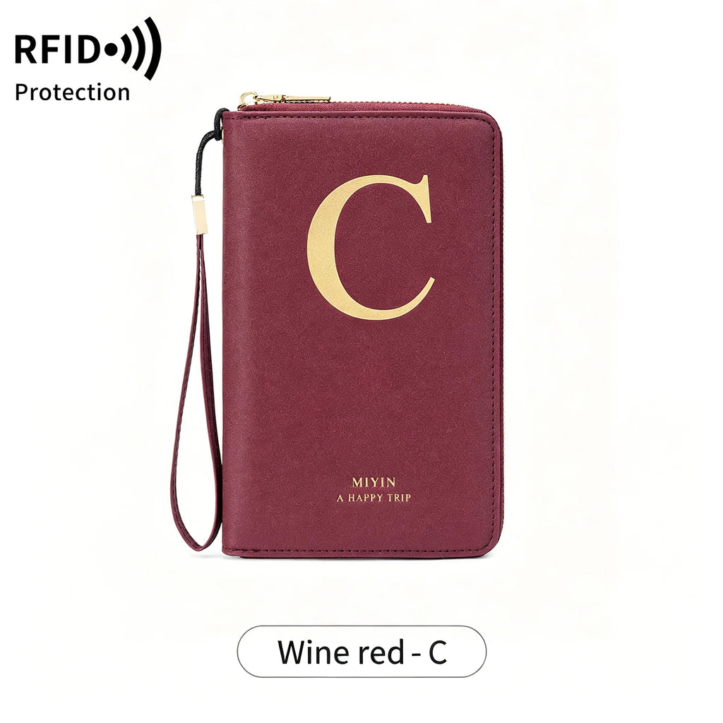 Multi-Functional RFID Blocking Passport Bag Travel Document Holder with Long Zipper Ticket Storage Wallet for Multiple Passports