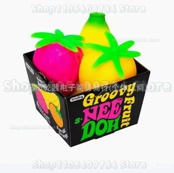 New Groovy Fruit Stress Ball, Strawberry Banana Squeeze Toy, Soft Sensory Fidget Toy for Kids Adults, Anxiety Relief Gift