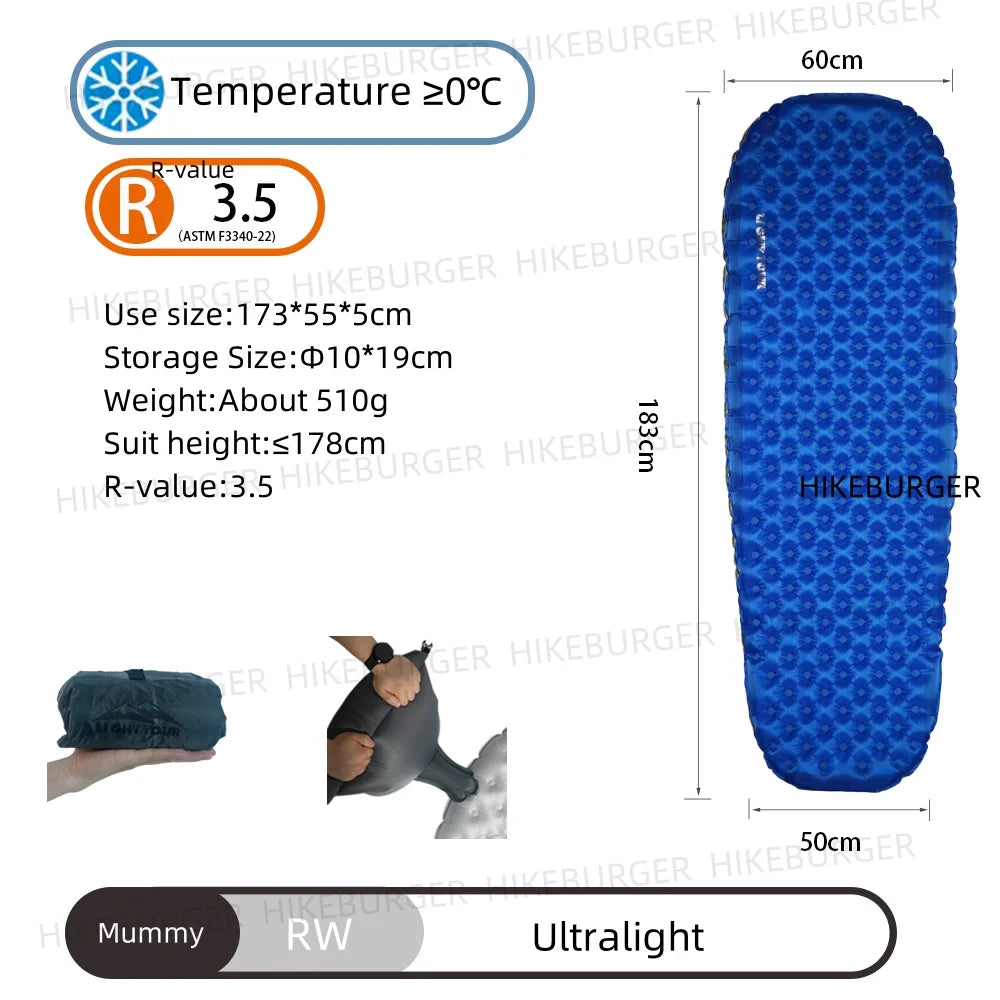 Light Tour R Value 7.5 Camping Inflatable Mattress Outdoor Portable Sleeping Pad Ultralight Hiking Single People Mat R4.2/R3.5