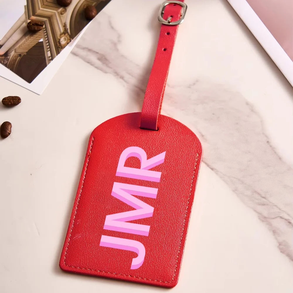 Customized Initial PU Leather Luggage Tag, Personalized UV Printed Letter Suitcase ID Label, Travel Gift for Women Men