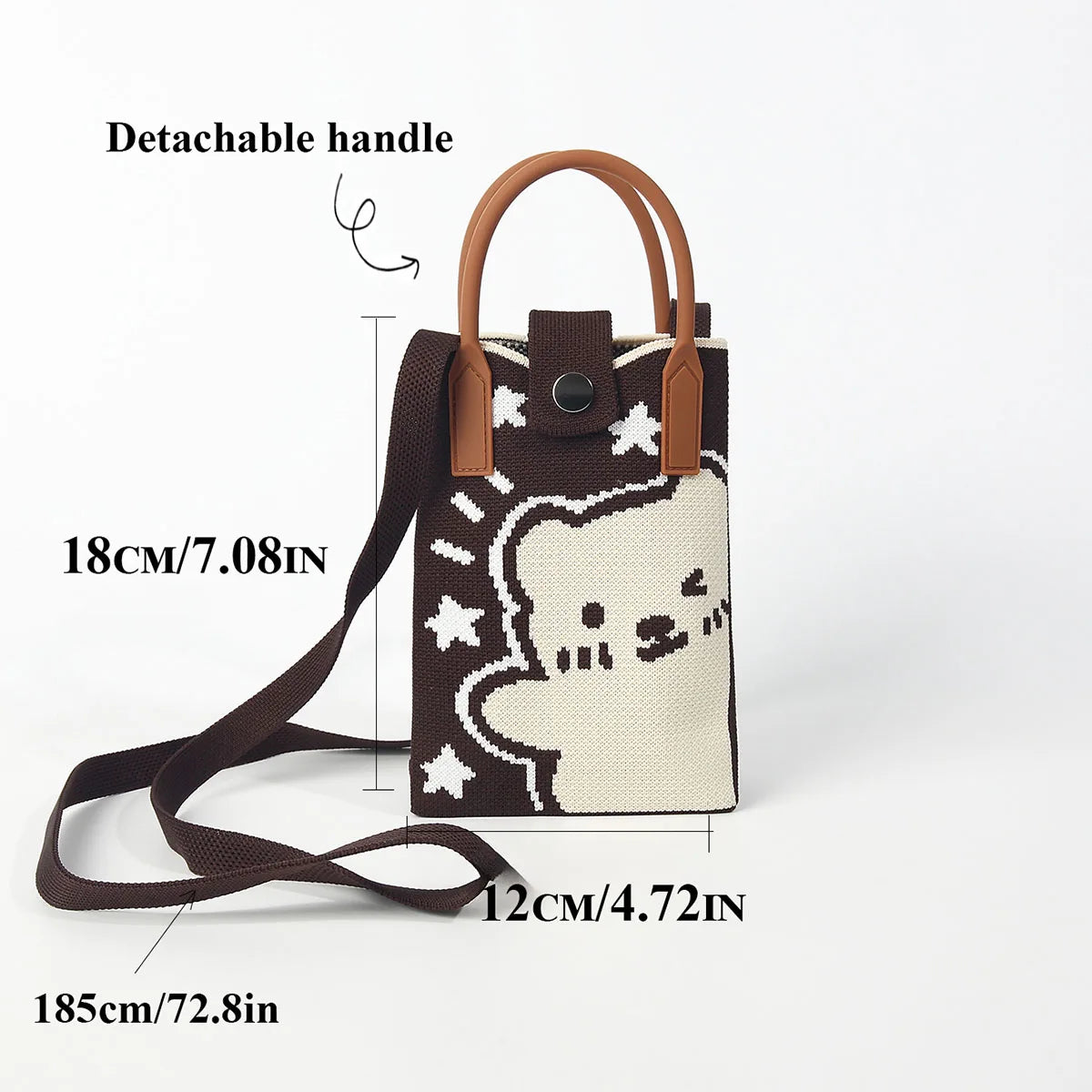 Cute and Cute Bear Knitted Satchel Cross-Body Mobile Phone Bag, Soft and Lightweight Cotton-Filled Satchel, Easy to Carry, Suitable for Commuting, Traveling and Shopping, Carrying Mobile Phones, Keys, Change and Other Small I