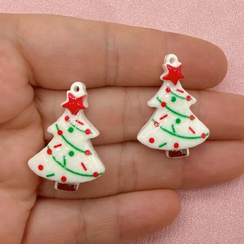 20pcs Christmas atmosphere decoration, pink snowflake pentagram Christmas tree resin hanging decoration