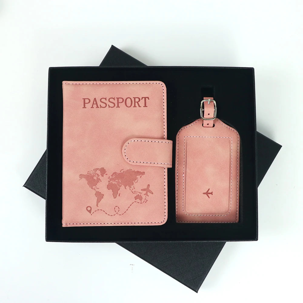 Customized Name Anti-Magnetic Passport Book Luggage Tag Set, PU Leather Passport Holder with Magnetic Fasteners, Passport Bag