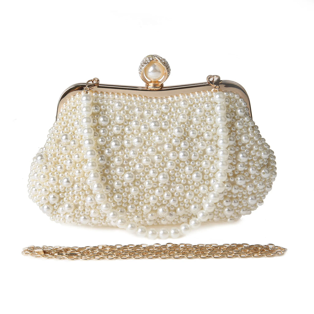 Shell Design Women Evening Bags Pearl Diamonds Small Clutch With Chain Shoulder Handbags Wedding Party Lady Purse For Wedding Pa