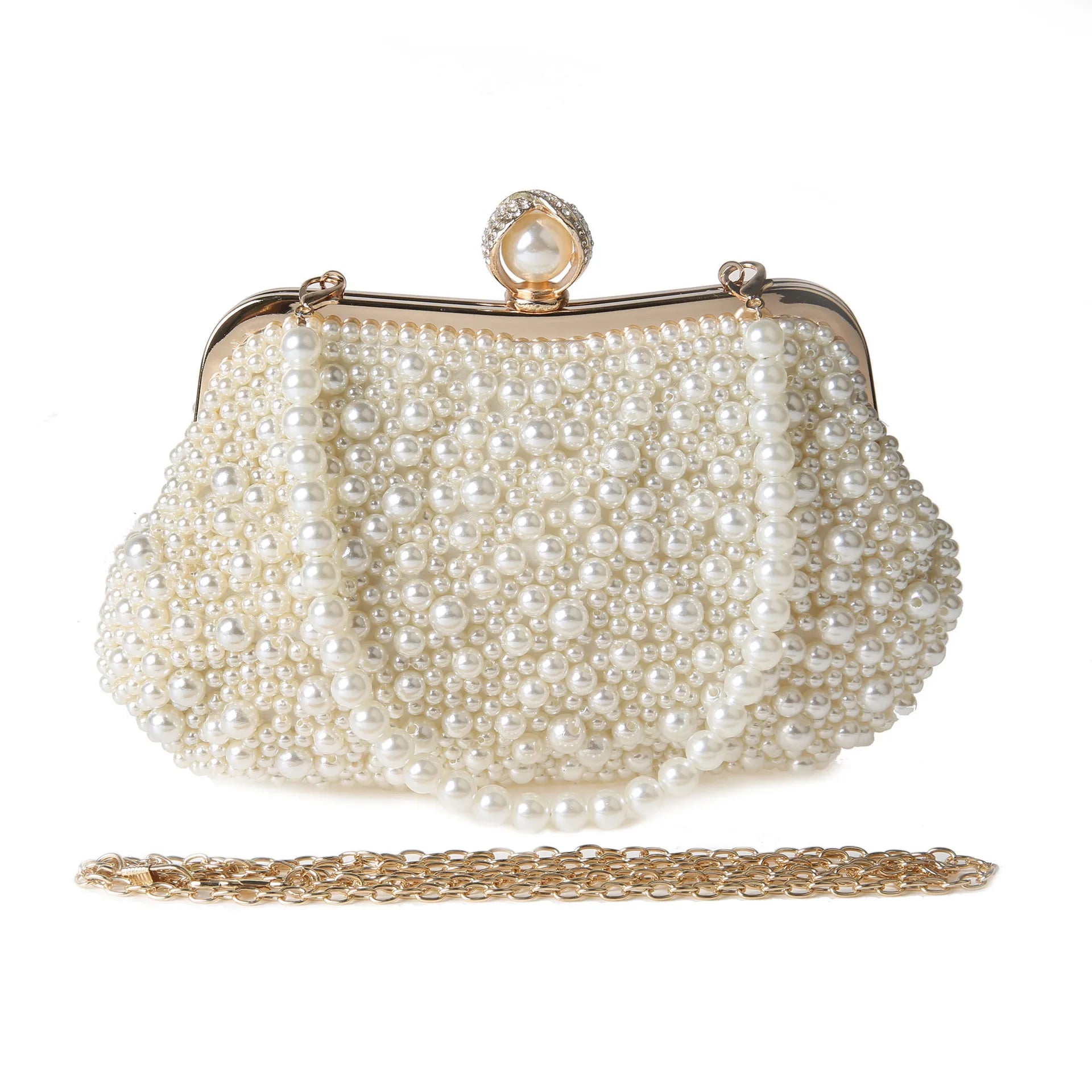 Shell Design Women Evening Bags Pearl Diamonds Small Clutch With Chain Shoulder Handbags Wedding Party Lady Purse For Wedding Pa