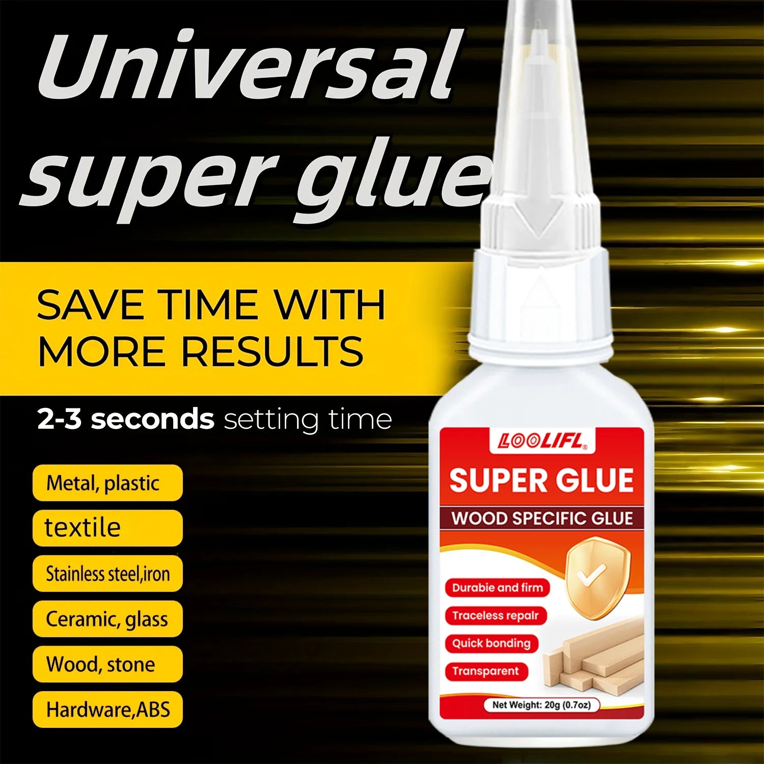 7PCS LOOLIFL 20ml Instant Strong Super Glue Universal Superglue Mighty Instant Glue for Resin Ceramic Metal Glass wood Fast Dry
