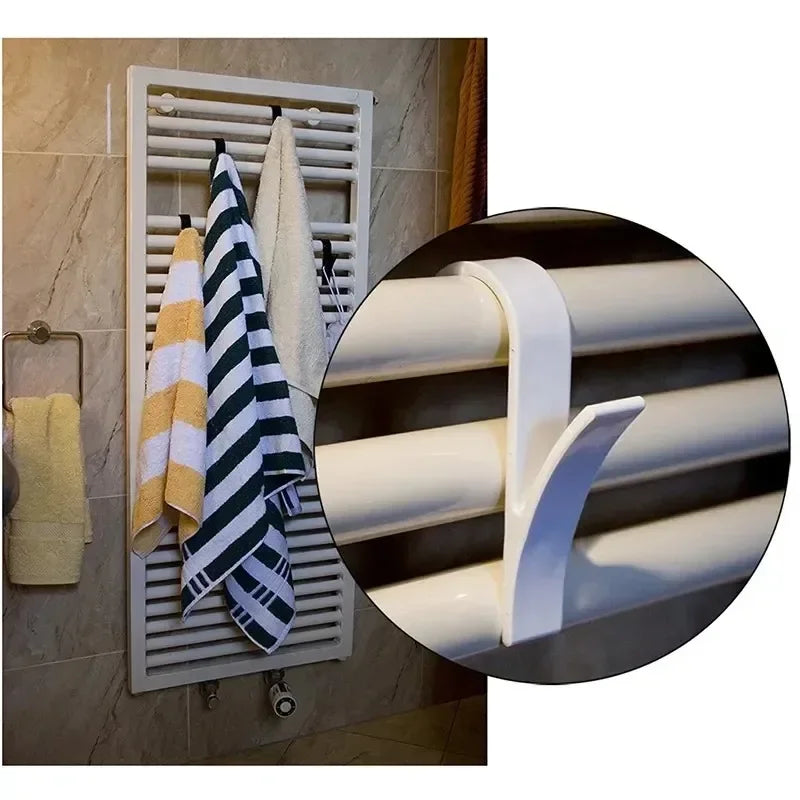 2PCS Kitchen Bathroom Hanger Clips Storage Racks White Clear Hanger Heated Towel Radiator Rail Clothes Scarf Hanger Hooks Holder