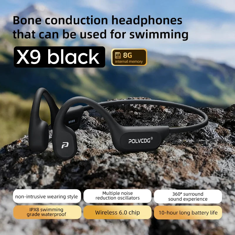 POLVCDG X9 Bone Conduction Earphones 32G IPX8 Waterproof Open Design for Swimming Running Cycling Hanging Earphones