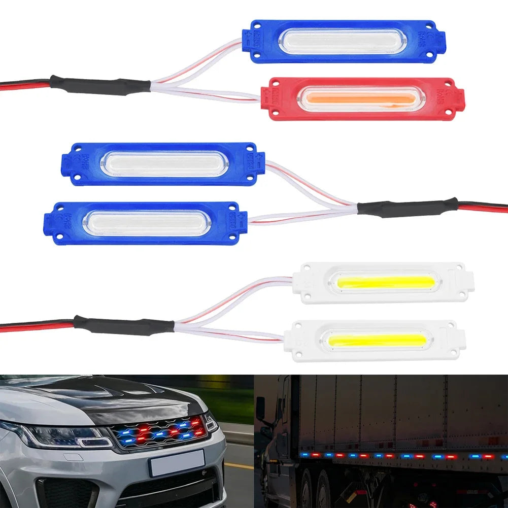 2pcs 12V LED Red Blue Strobe Lights Vehicle Warning Flash Lamp For Car Moto Bike Grille Decor Atmosphere Lighting