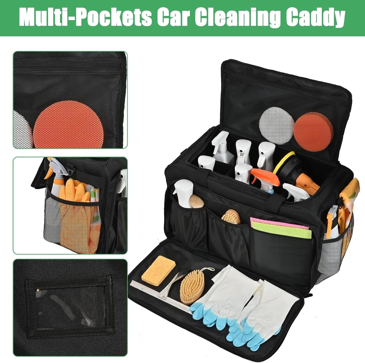 Large Car Detailing Bag, Cleaning Caddy for Auto Detailing Supplies, Car Cleaning Storage Trunk Organizer for Polisher and Vehic