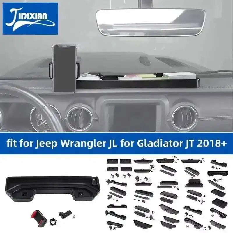 JIDIXIAN for Jeep Wrangler JL 4Xe for Gladiator JT 2018 2019 2020 2021 2022 2023 2024 2025 Dashboard Phone Holder Storage Box