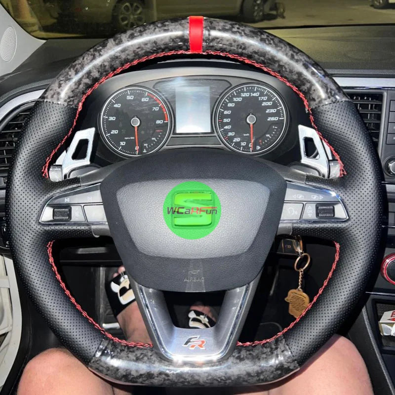 Suede Braid Black Forged Carbon Leather Car Steering Wheel Cover For Seat Leon Cupra Leon ST 2013-2019 Ateca Cupra Ateca FR 2016