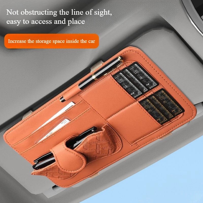 Multifunctional Car Storage Bag Sunshade Card Holder Sunglasses Clip Car Glasses Organizer
