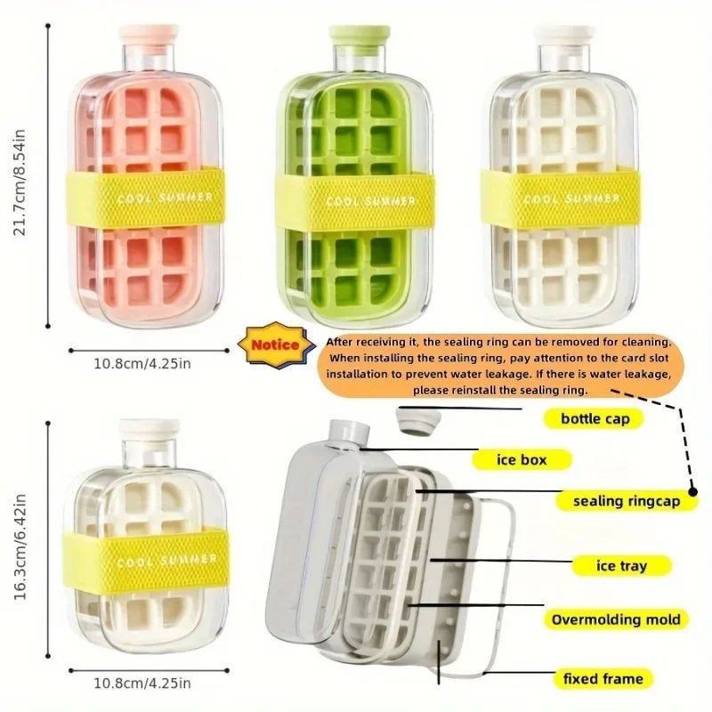 Large Capacity Ice Cube Maker Water Bottle Silicone Tray with Straw for Juice Beverage Cooling Stackable Design Durable Plastic