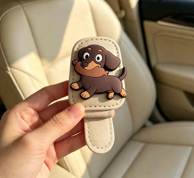 Cute Dachshund Dog Car Sun Visor Sunglasses Holder Multifunctional Ticket Card Clip Lovely Women Car Interior Decor Accessories