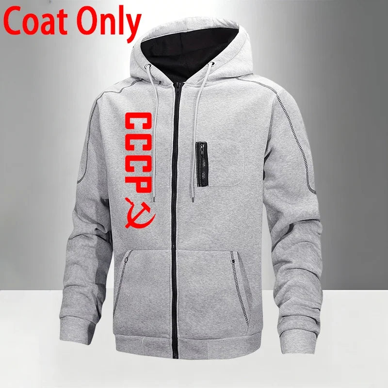 Men's Set/Coat/Pants CCCP Fashion Tracksuit Zipper Hooded Coat & Sweatpants Fall Winter Daily Casual Sports Jogger Sportswear