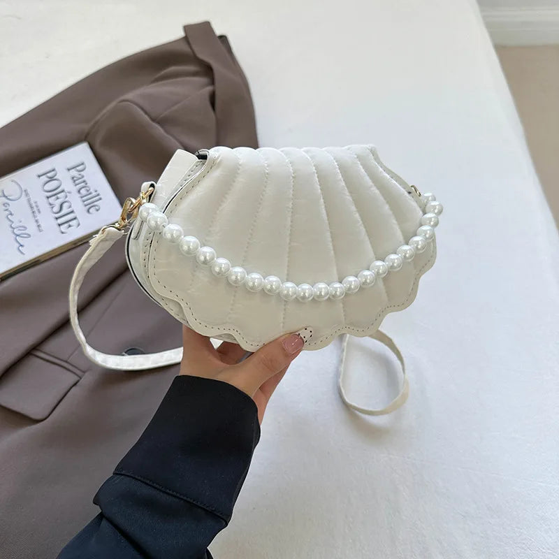 Women's Casual Messenger Bag with Pearl Detailing Trendy Shell Design Niche Fashion Bag for Autumn 2026