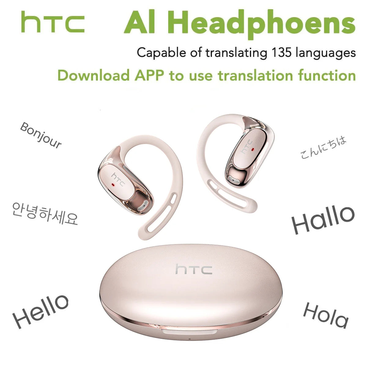 Bluetooth Auricles HTC NE35 2026 AI Real-Time Language Translator Earbuds 134 Languages BT6.0 IPX5 90H Battery Wireless Headset