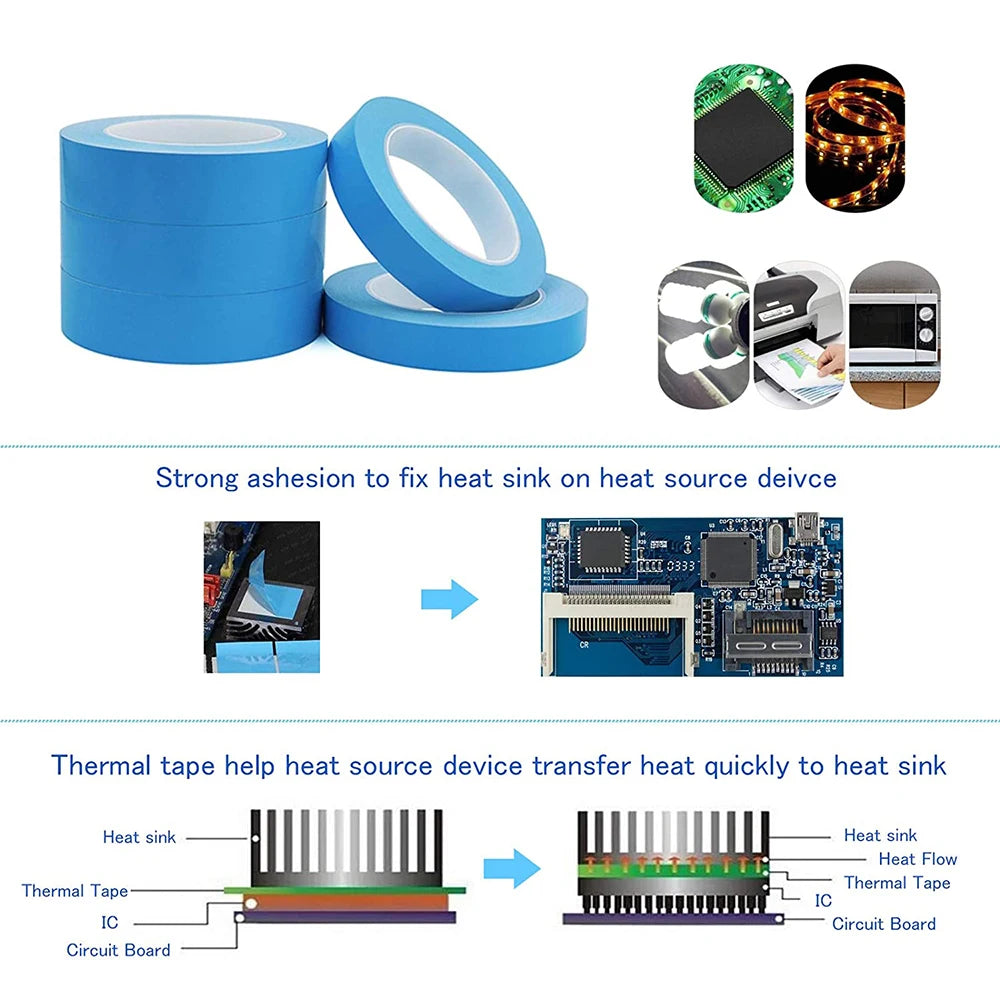 5m 10m Double Side Thermal Conductive Tape 8-30mm Width Blue Heat Transfer Tape Adhesive Cooling Heatsink for Computer CPU GPU