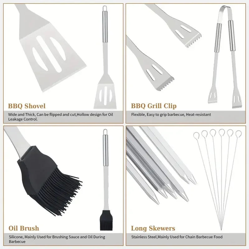 Cooking Oven Set Barbecue Grill Set for Men Women Gift Stainless Steel BBQ Grilling Combination Tools Portable Cloth Bag