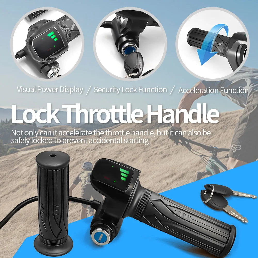 Electric Scooter Accelerator Electric Bicycle Throttle Handle with Lock Handle Electric Bicycle Battery Indicator Key LED Light