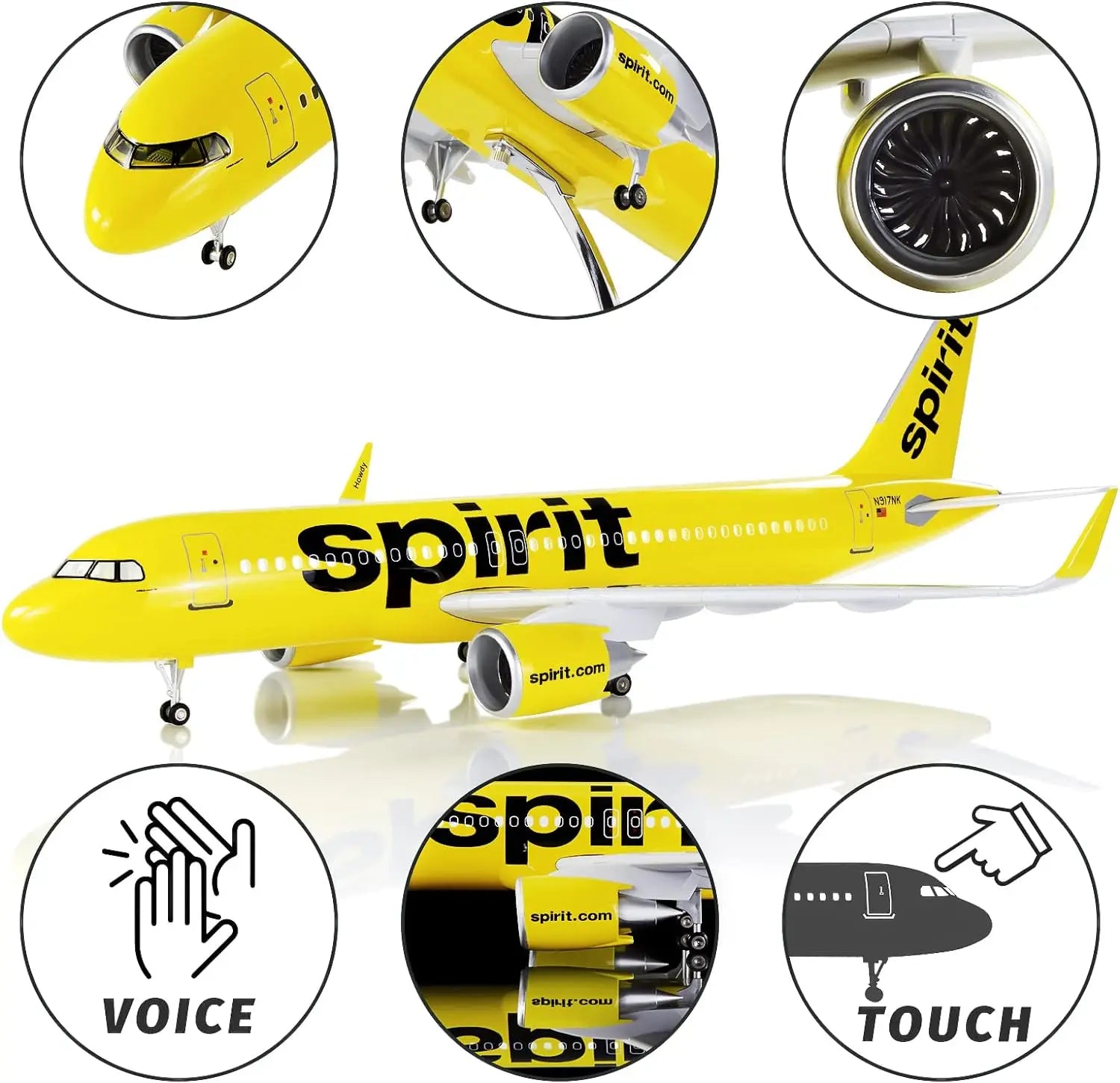 Spirit Aviation Airbus A320 Neo 1/80 Scale 47cm Metal Resin Aircraft Model Collectible Display Piece with Lights and Landing Gea