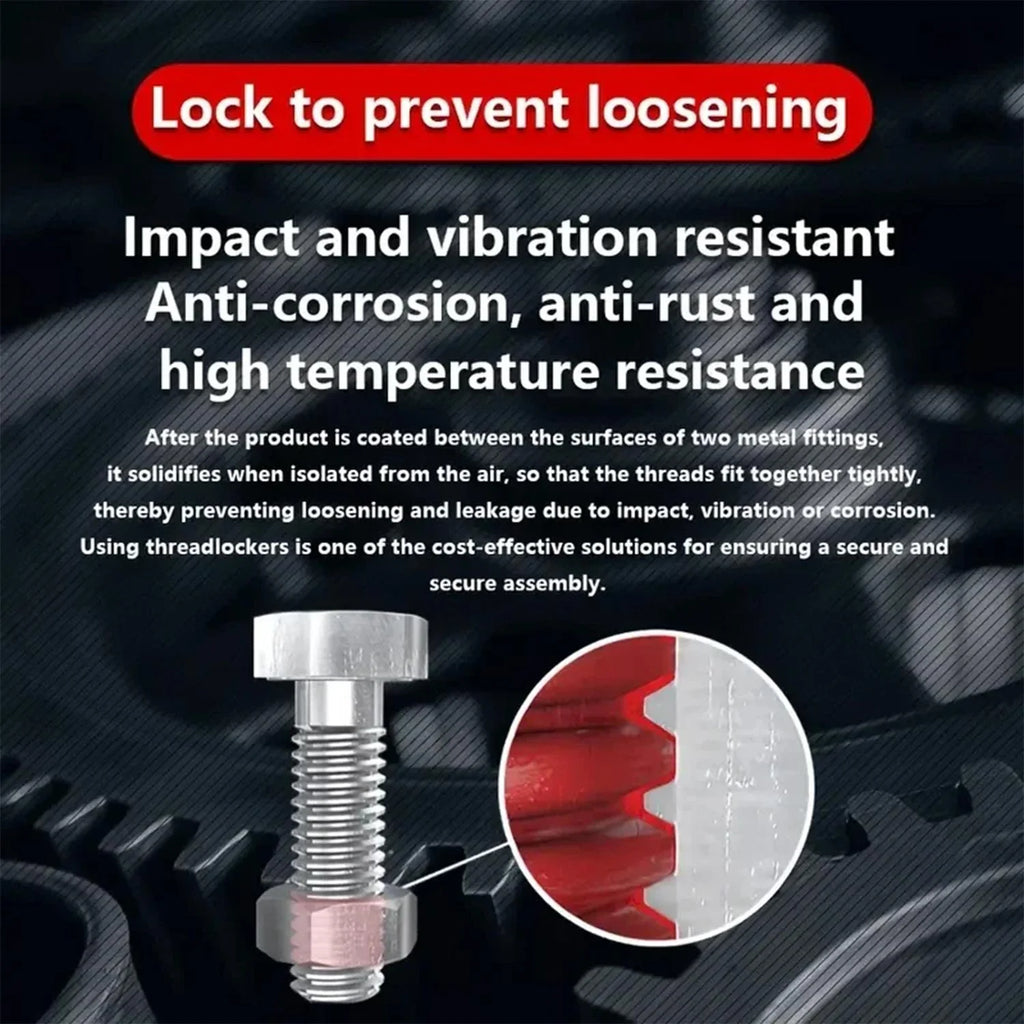 50mlRed Thread Locking Agent - a detachable metal thread locking adhesive used on nuts, bolts and fasteners to prevent loosening